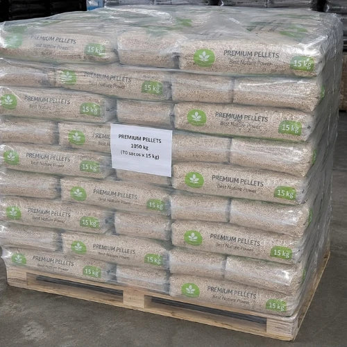 PRÉMIOVÉ PELETY – smrekové drevené pelety ENplus A1 / 1 050 kg (70 vriec × 15 kg)