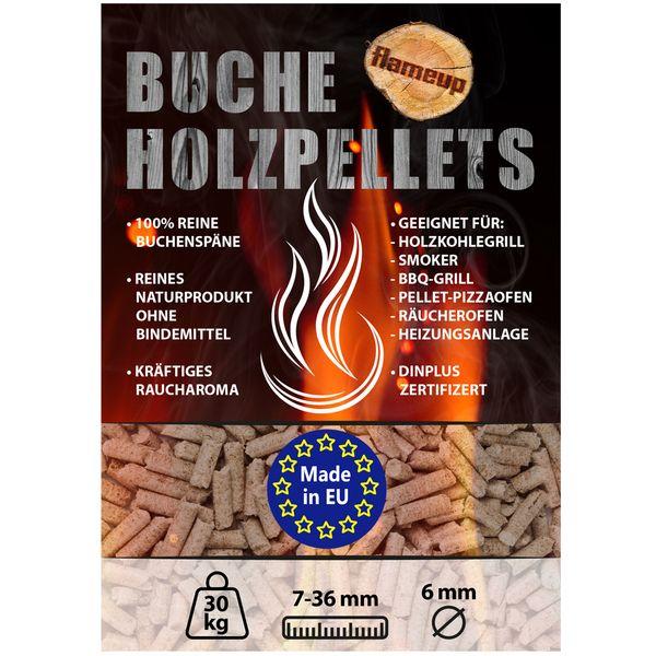 Bukové drevené pelety – 750 kg (25 vriec × 30 kg) – na grilovanie, údenie a pece na pizzu – pelety na varenie – vonkajšie pece – údenie – príslušenstvo na grilovanie Flameup