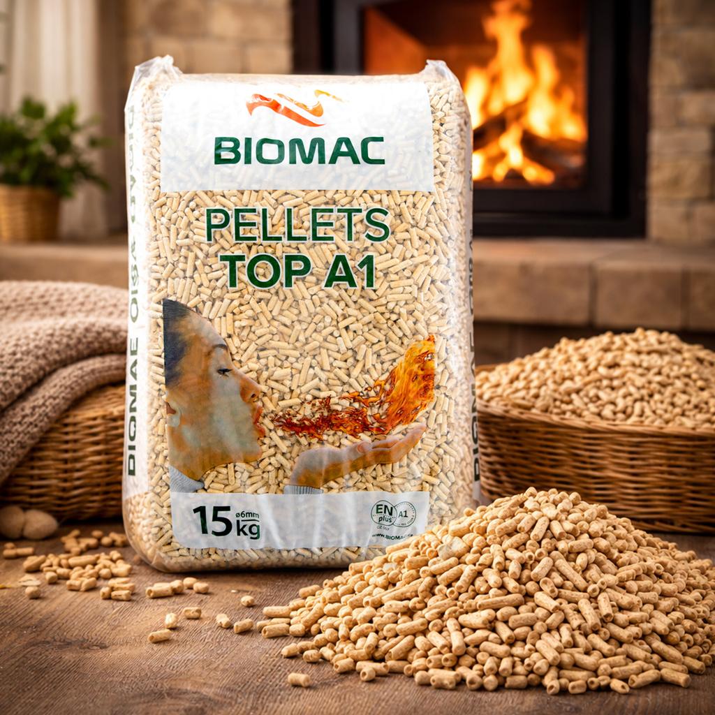 🌲 TOP ENplus A1 – DREVENÉ PELETY – 1 050 kg (70 × 15 kg)